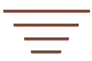 Short and long red marble bottom beams. On isolated transparent background.