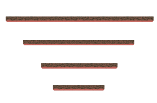 Short and long red marble bottom beams. On isolated transparent background.