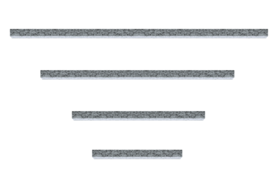 Short and long white marble bottom beams. On isolated transparent background.