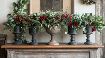 Festive Holiday Centerpiece with Greenery and Berries