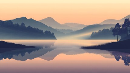 Obraz premium Serene Sunset Over Mountain Lake With Forest Reflection