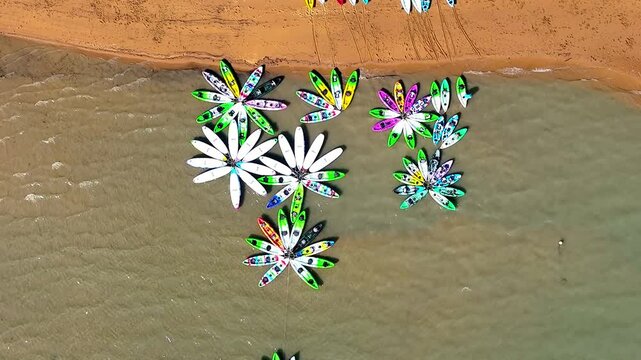 Aerial shot of Conoe coming together in Sai Kung, Hong Kong