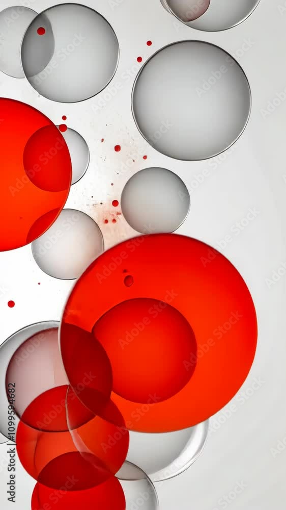Aufkleber abstract composition of red and clear bubbles floating against a white backdrop in a modern design c