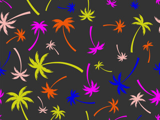 Palm trees seamless pattern. Summer time, wallpaper with tropical palm trees pattern. Design for printing t-shirts, banners and promotional items. Vector illustration
