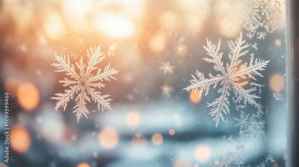 Aufkleber winter snowflake patterns on frosty window pane