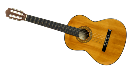 Wooden classical guitar isolated on transparent background with clipping path included