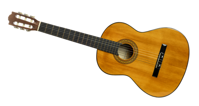 Wooden classical guitar isolated on transparent background with clipping path included