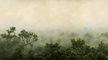 Fototapeta premium Misty Forest Canopy Lush Green Trees