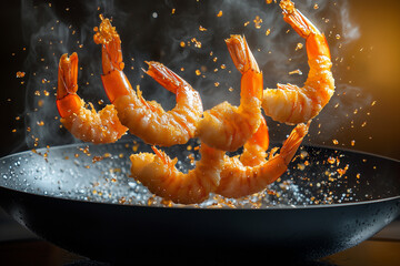 Fried shrimpon wok pan,