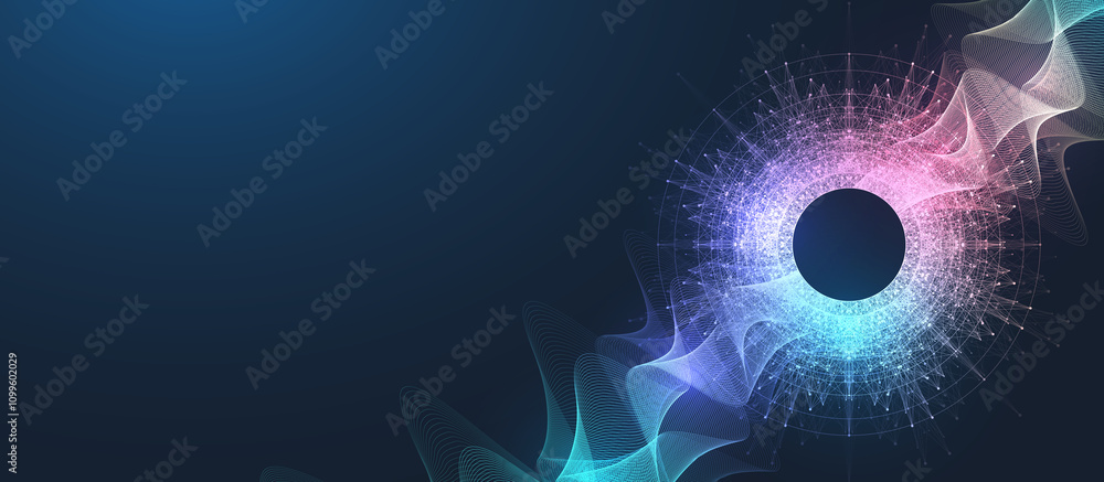 Poster AI Banner Concept In The Digital Style. Generative Ideas Design Element For Internet Technology. Futuristic Technology Concept Artificial Intelligence.