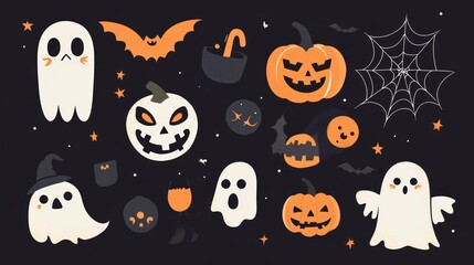 Spooky Halloween Pattern Design with Cute Ghosts and Pumpkins