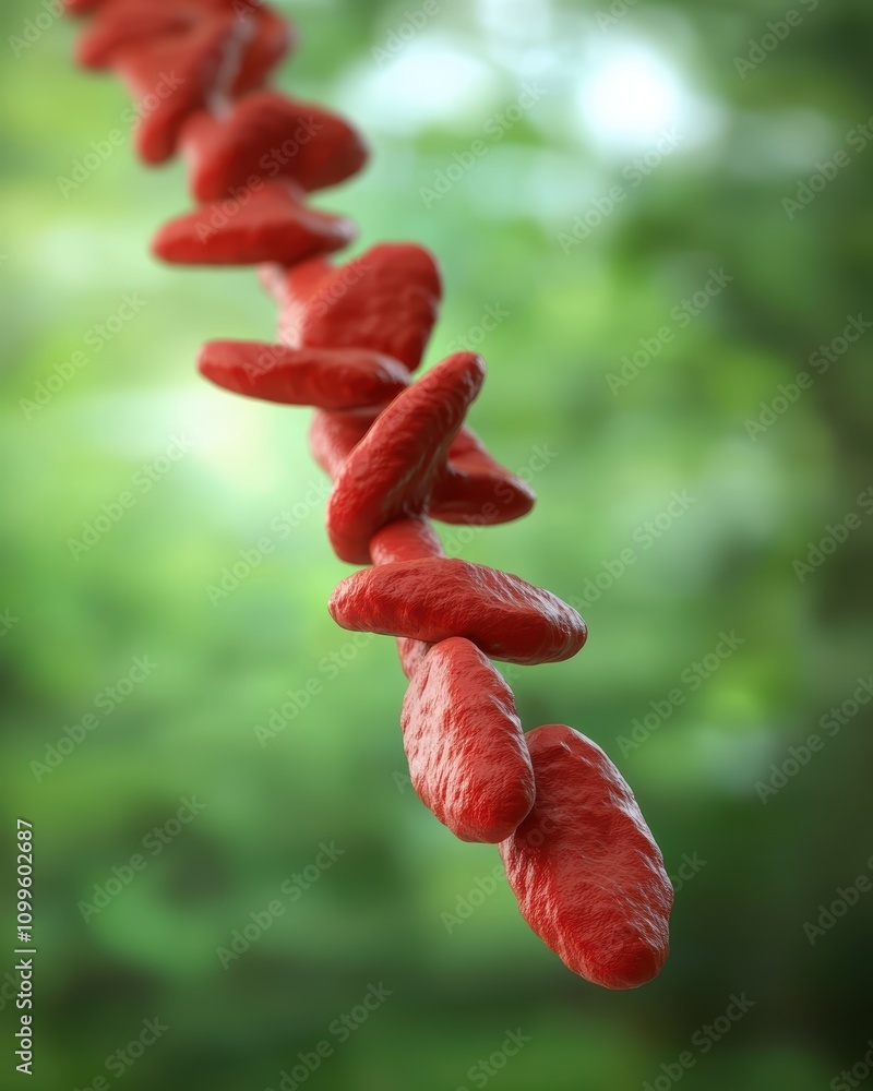 Fototapete realistic detailed rendering of red organic structures on a green background