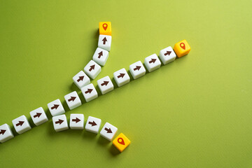 Arrows and paths leading to different destinations. Making plans and paving your future. Starting a...