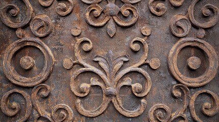 Obraz premium Elegance in Decay: Close-up of Weathered Iron Surface with Intricate Patterns for Vintage-themed Visuals