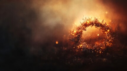 Obraz premium Illuminated Winter Wreath In Misty Forest Setting