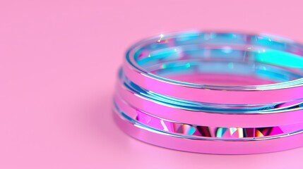Colorful metallic bangles on pink background
