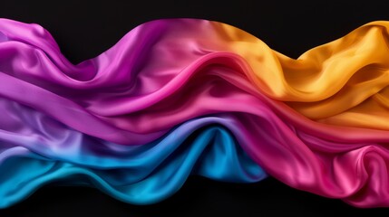 Fototapeta premium Colorful flowing silk fabric on black background.