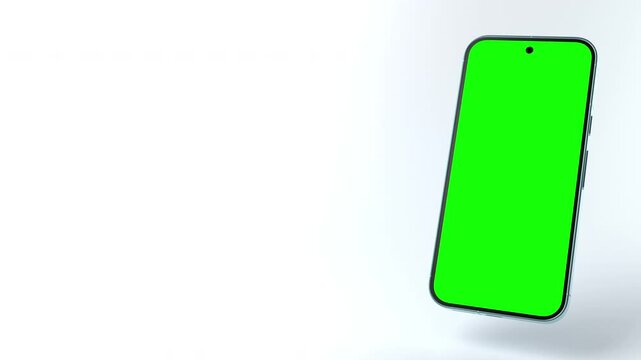 modern blue android phone with chroma key on display with white background.