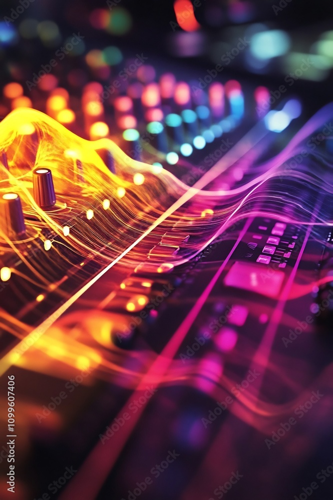 Poster colorful abstract sound engineering visualisation of audio mixing console