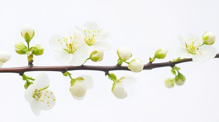 Obraz premium Spring coming to life with fresh flowers, vibrant greenery, and new growth on a white background, symbolizing renewal, rejuvenation, and the beauty of the season in a clean and minimalist design.