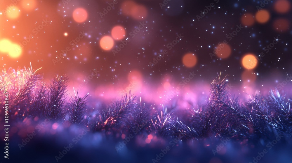 Poster festive sparkling branches and bokeh lights background