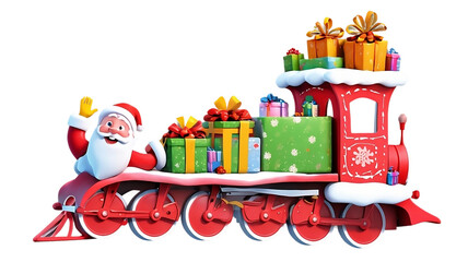 Santa Claus with gifts on train