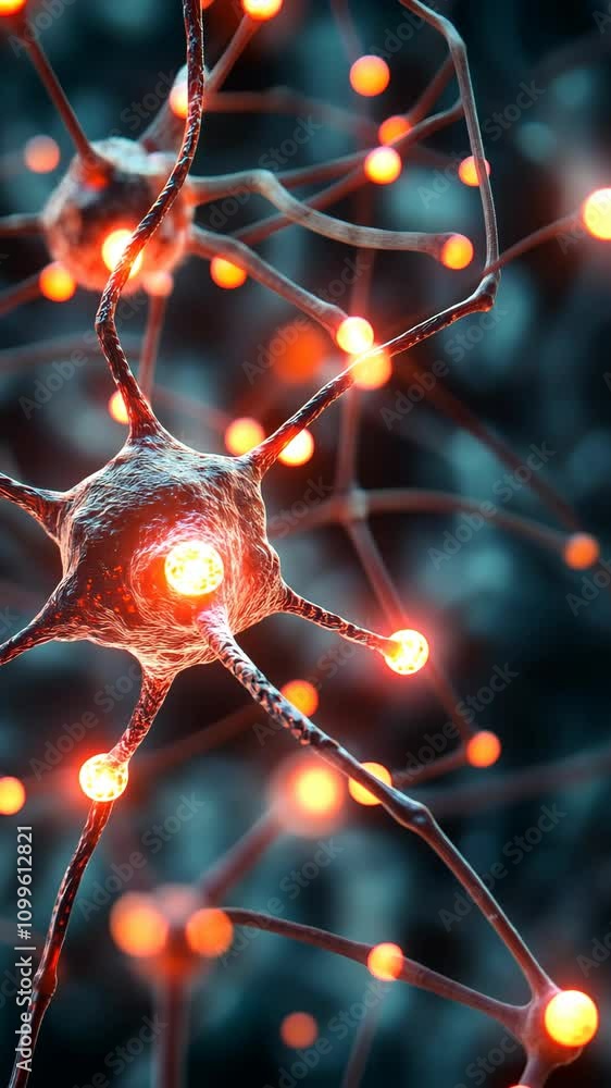 Poster colorful neural connections are illuminated in a close-up view of human neurons in a futuristic sett