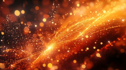 Obraz premium Abstract Orange Golden Glittering Particle Wave