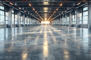 Naklejka premium Empty exhibition hall with business background gray tones sunlight.