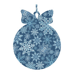 Fototapeta premium Snowflakes in christmas tree ball shape. Christmas decoration template on dark blue. Hand drawn watercolor illustration for New Year holiday design. Isolated clipart for postcard, scrapbooking, sale.