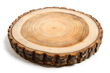 Natural wooden round slice with intact bark edge, showcasing beautiful growth rings and rustic appearance, perfect for decor or crafts