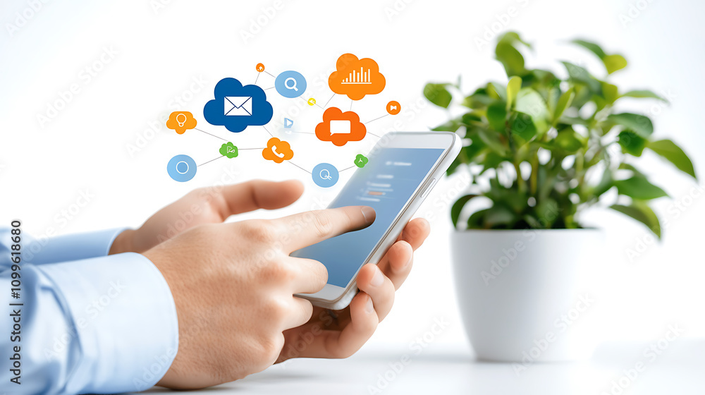 Poster mobile device interaction with cloud analytics for social media tracking office environment digital 