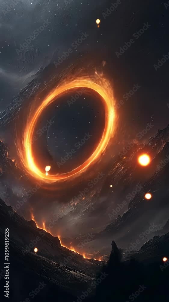 Poster cosmic vortex and fiery celestial bodies create a mesmerizing display in deep space