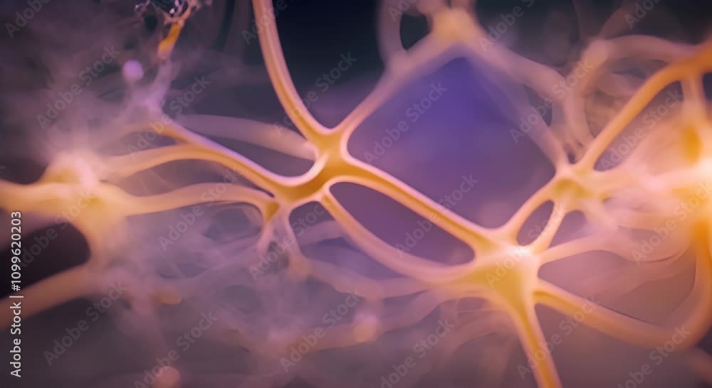 Poster an intricate illustration showcasing the complex communication between neurons and synapses in the b