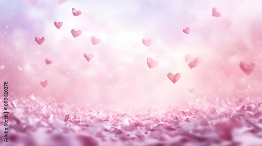Poster a soft and dreamy background in blush pink and lavender with delicate hearts floating through the ai