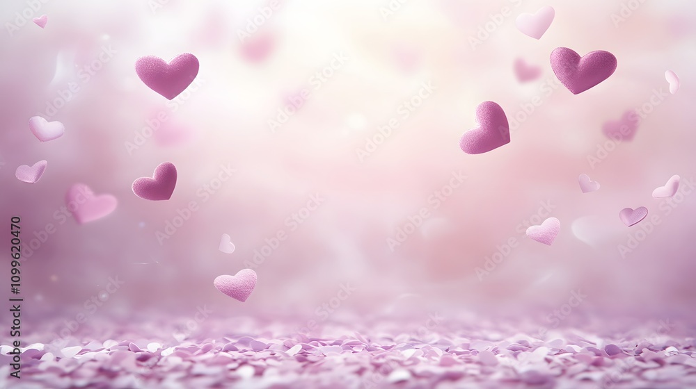 Poster a soft and dreamy background in blush pink and lavender with delicate hearts floating through the ai