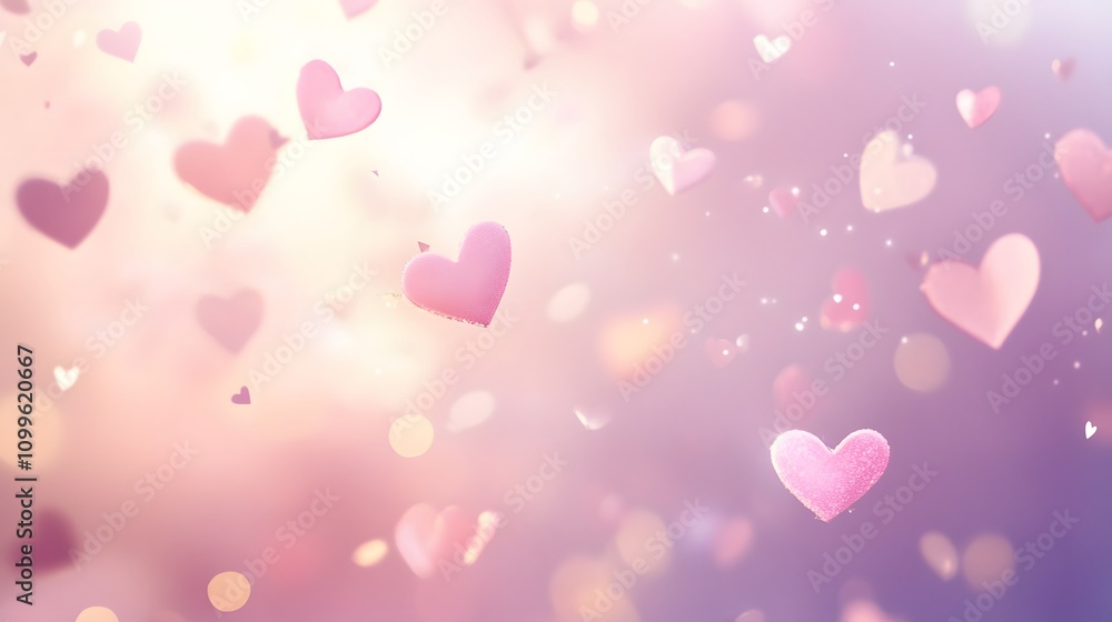 Poster a soft and dreamy background in blush pink and lavender with delicate hearts floating through the ai