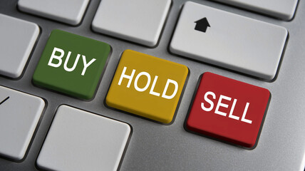 Tastatur mit den Tasten Buy, Hold und Sell f&uuml;r Aktien