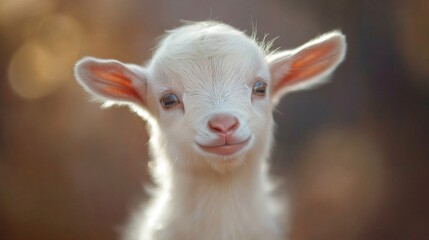 Obraz premium Adorable White Baby Goat Smiling Sweetly