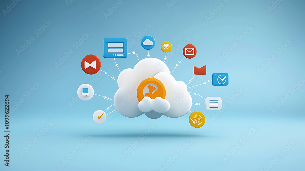 Poster cloud computing symbols connecting media devices digital environment infographic design technology c