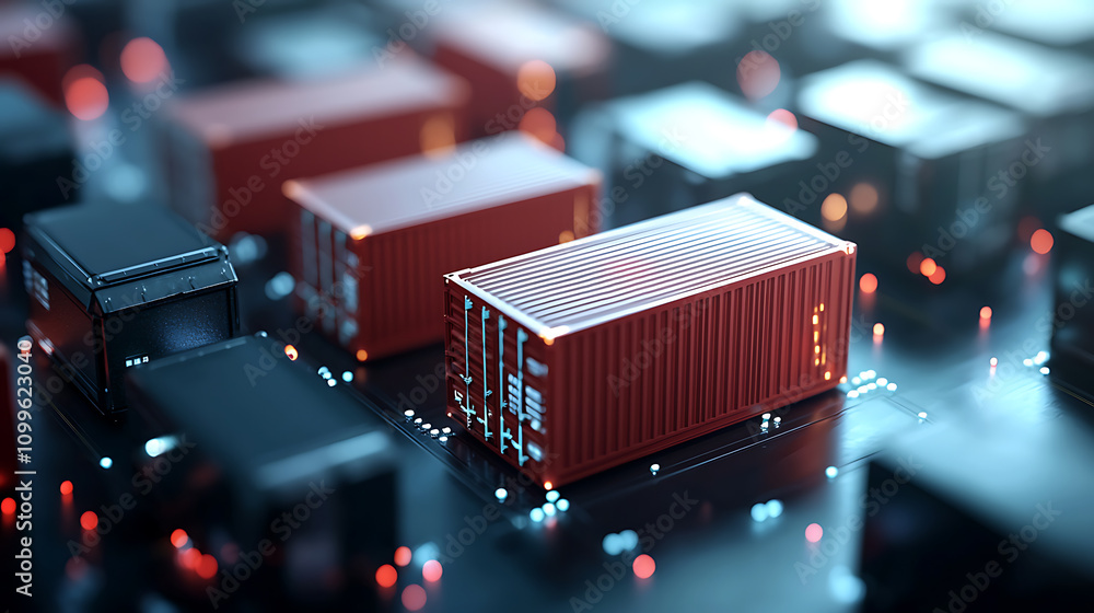 Aufkleber aerial view of blockchain-enabled shipping containers industrial port digital imagery urban environm