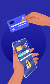 Digital transaction illustration showing card and smartphone use