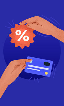 Illustration of Shopping with Card and Discount Offer