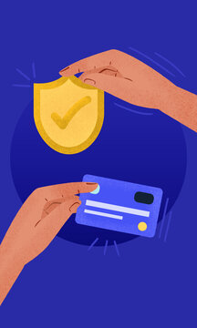 Secure online shopping illustrated with card and shield