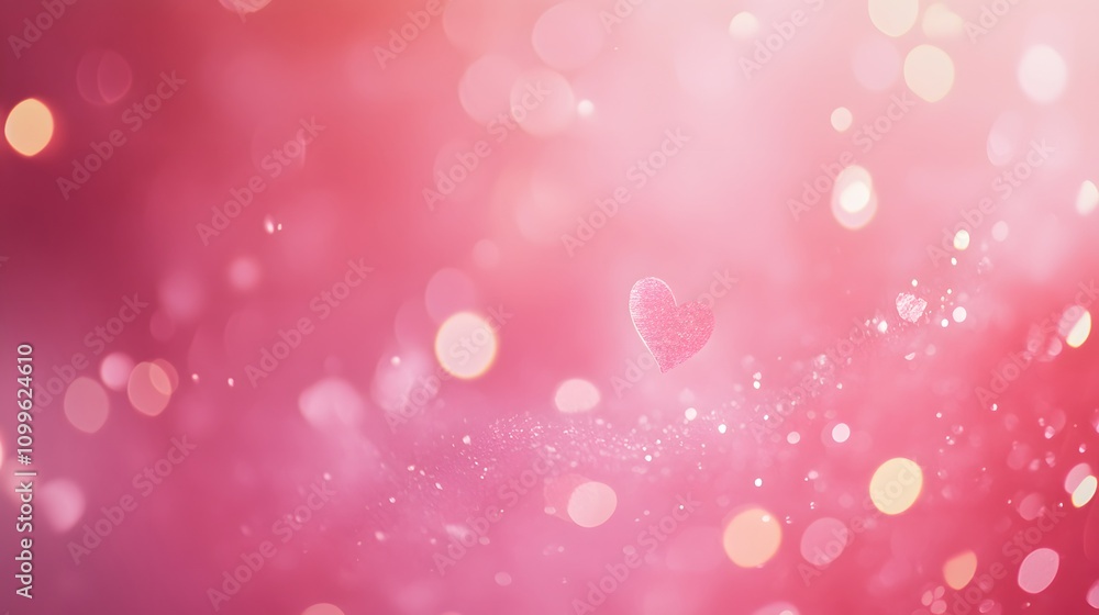 Aufkleber a dreamy pink gradient background with soft bokeh lights and heart-shaped outlines, with plenty of e