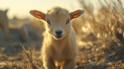 Obraz premium Adorable Baby Goat In Golden Sunlight