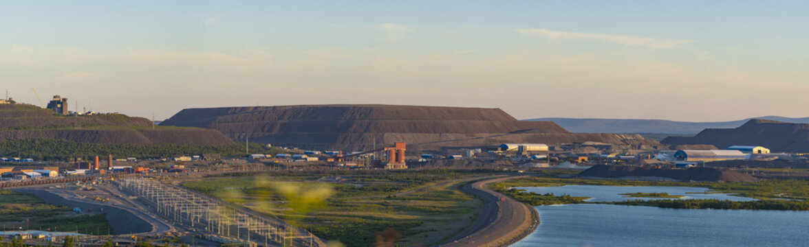 Aerial panorama of Kiruna iron mine landscape in Sweden
