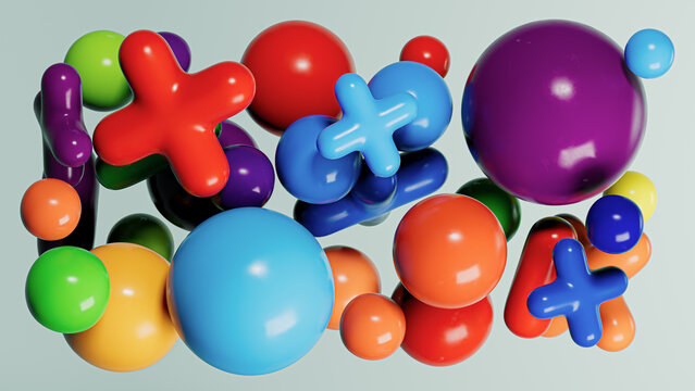 Colorful 3D Soft Balloons Floating in Abstract Illustration
