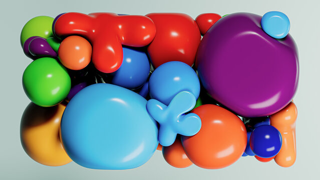 Colorful 3D Soft Balloons Illustration with Mixed Shapes