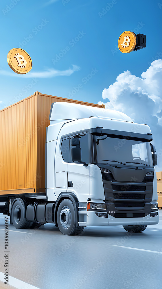 Aufkleber delivery truck with blockchain tracking device in urban environment for efficient transport solution